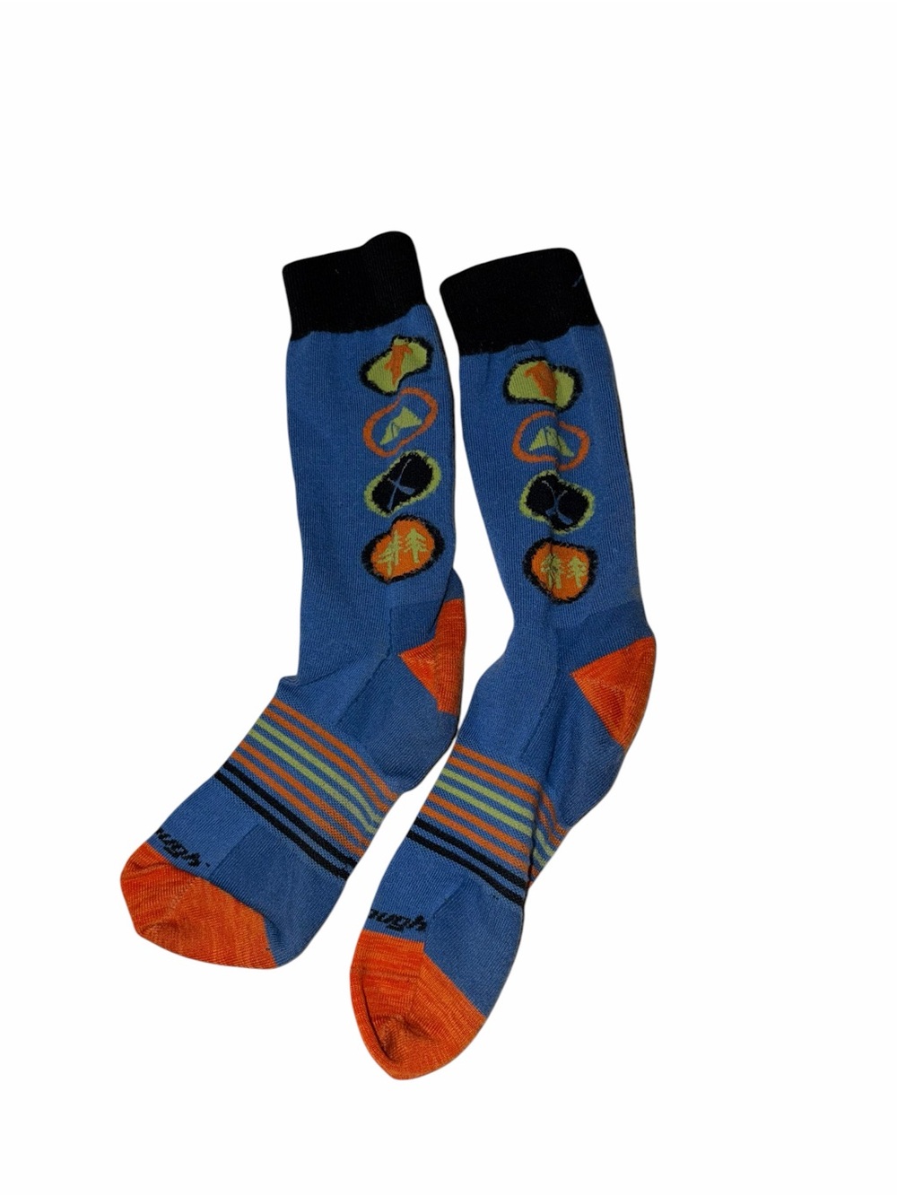 Men's Blue & Orange Patterned Crew Socks